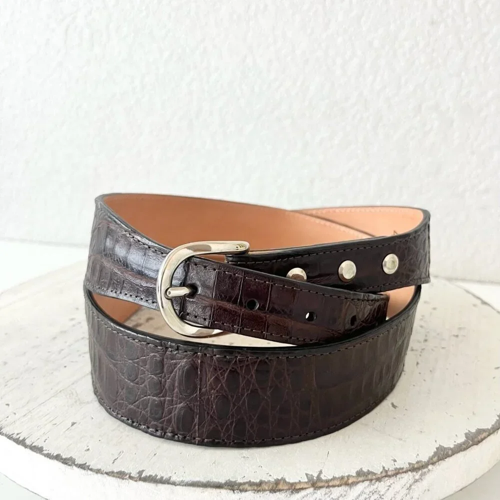 NEW Rod Patrick Boots Mens Western Belt 1.5 in Taper 42 in Brown Caiman Leather